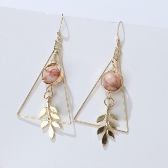 Pink & Gold Geometric Triangle Earrings - Picture 1 of 2